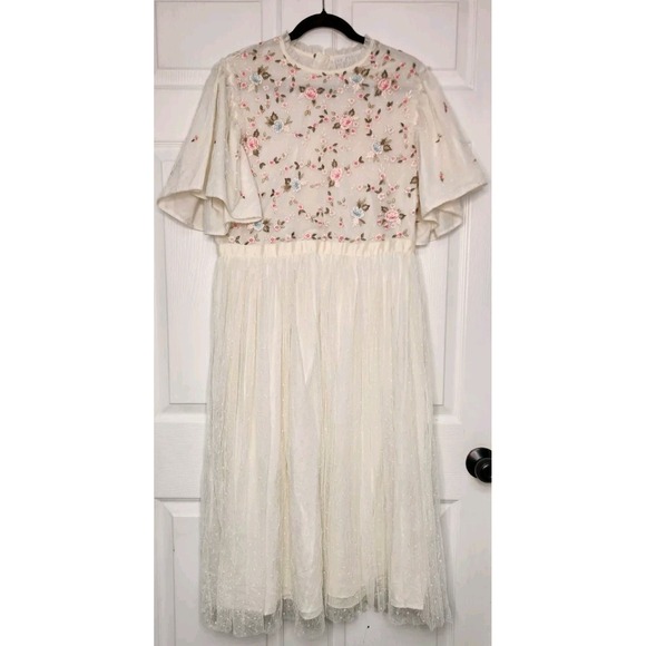 Ivy City Co Lillian Dress Womens XXL Ivory W/ Pink Flowers Flutter Sleeves Fairy - Picture 1 of 8